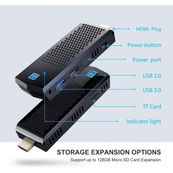 Mini PC Stick Windows 10 Pro with Atom x5-Z8350, 8GB DDR3L 128GB ROM, Support 4K HD Fanless Laptop, Bluetooth 4.2 and 2.4G / 5.0G Dual Band WiFi