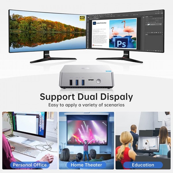 SNUNMU GK5 Mini PC, Intel Celeron N4000,8GB DDR4+ 128GB M.2 SSD,Windows 10 Pro Mini Desktop Computer, Support M.2 SSD,Dual WiFi 2.4G/5G, Bluetooth 4.2, 4K HD Micro Desktop PC for Light Office