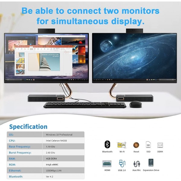 SNUNMU GK5 Mini PC, Intel Celeron N4000,4GB RAM + 64GB ROM,Windows 10 Pro Mini Desktop Computer, Support M.2 SSD,Dual WiFi 2.4G/5G, Bluetooth 4.2, 4K HD, Dual Display Micro Desktop PC for Light Office