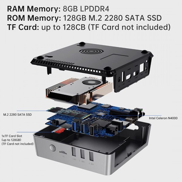 SNUNMU GK5 Mini PC, Intel Celeron N4000,8GB DDR4+ 128GB M.2 SSD,Windows 10 Pro Mini Desktop Computer, Support M.2 SSD,Dual WiFi 2.4G/5G, Bluetooth 4.2, 4K HD Micro Desktop PC for Light Office