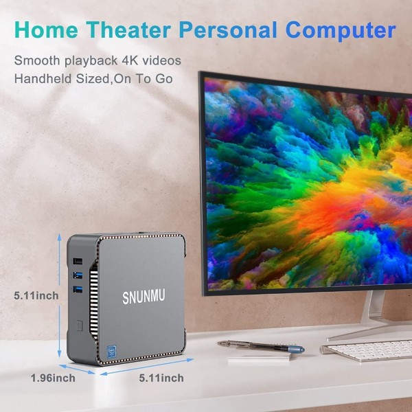 SNUNMU Windows 11 Mini PC, 12 GB RAM+256 GB M.2 SSD,Intel Celeron J4125 Mini Computer, 2.4G & 5.0G WiFi, 4K UHD, Gigabit Ethernet, Bluetooth 4.2 Small Desktop PC for Office&Entertainment
