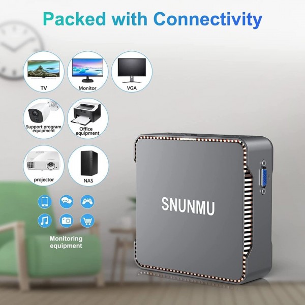 SNUNMU Windows 11 Mini PC, 12 GB RAM+256 GB M.2 SSD,Intel Celeron J4125 Mini Computer, 2.4G & 5.0G WiFi, 4K UHD, Gigabit Ethernet, Bluetooth 4.2 Small Desktop PC for Office&Entertainment