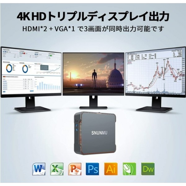 SNUNMU ミニpc 小型パソコン Windows 10 Pro、ミニパソコン 4K 3画面同時出力可能 小型 コンピューター、省電力 mini pc Celeron N3350(最大2.4GHz) 4GB DDR3 64GB eMMC
