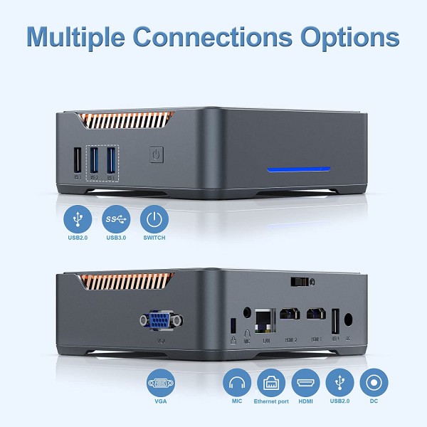 SNUNMU Mini PC, Intel Celeron N3350,4GB RAM + 64GB ROM,Windows 10 Pro Mini Desktop Computer, Dual WiFi 2.4G/5G, Ethernet 1000Mbps, BT 4.2, 4K HD, 2 HDMI+1 VGA+USB 3.0 Micro Desktop PC