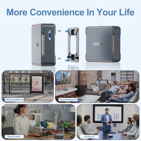 SNUNMU Mini PC, Intel Celeron J4125 Processor 8GB DDR4 / 128GB ROM Windows 10 Pro Mini Computer, Triple Screen Support/4K HD/Dual Band WLAN/Gigabit Ethernet/Bluetooth 4.2