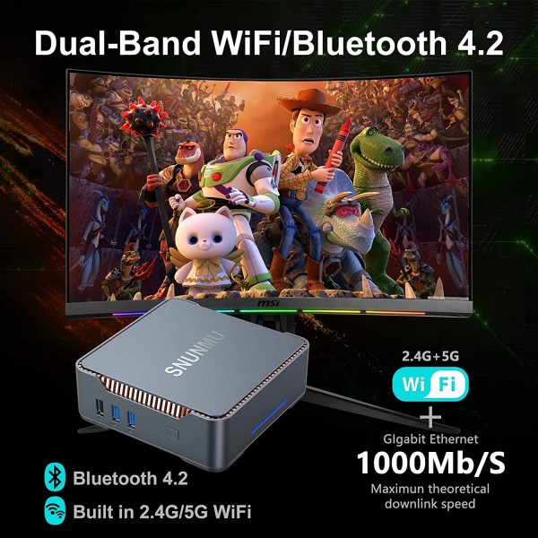 SNUNMU Mini PC, Intel Celeron J4125 Processor 8GB DDR4 / 256GB ROM Windows 10 Pro Mini Computer, Triple Screen Support/4K HD/Dual Band WLAN/Gigabit Ethernet/Bluetooth 4.2