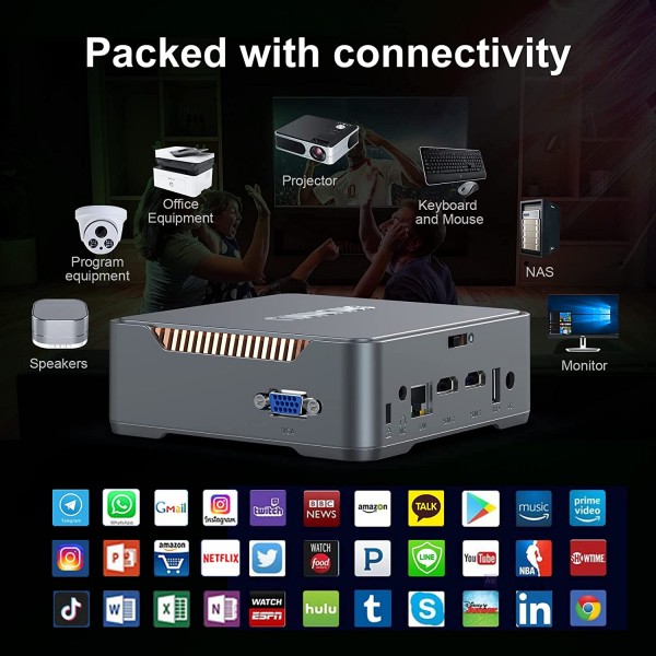SNUNMU Mini PC, Intel Celeron J4125 Processor 8GB DDR4 / 256GB ROM Windows 10 Pro Mini Computer, Triple Screen Support/4K HD/Dual Band WLAN/Gigabit Ethernet/Bluetooth 4.2