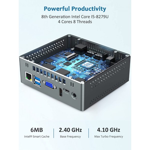 Windows 11 Mini PC,Intel Core i5-8279U(Up to 4.1GHz),16GB RAM+256GB M.2 SSD Small Desktop PC,Support 2.5" mSATA SSD/Bluetooth 4.2/WiFi 5/USB3.0/4K HD,Fingerprint Unlock Working&Gaming Mini Computer