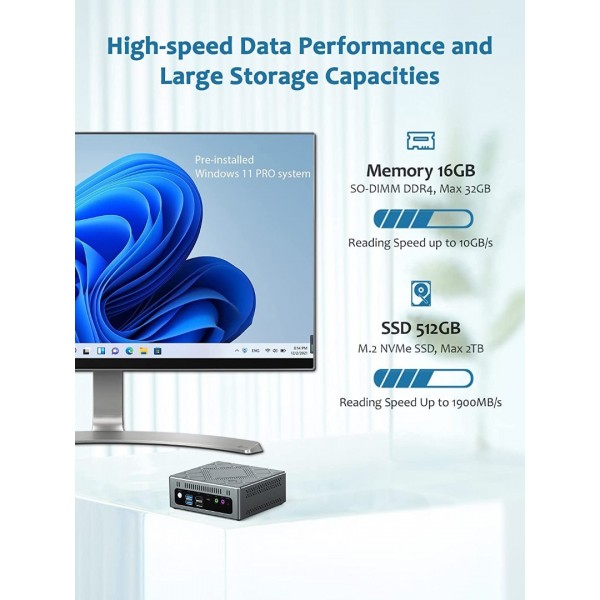 Windows 11 Mini PC,Intel Core i5-8279U(Up to 4.1GHz),16GB RAM+512GB M.2 SSD Small Desktop PC,Support 2.5" mSATA SSD/Bluetooth 4.2/WiFi 5/USB3.0/4K HD,Fingerprint Unlock Working&Gaming Mini Computer