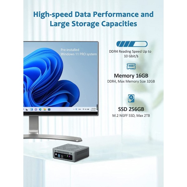 Windows 11 Mini PC,Intel Core i5-8279U(Up to 4.1GHz),16GB RAM+256GB M.2 SSD Small Desktop PC,Support 2.5" mSATA SSD/Bluetooth 4.2/WiFi 5/USB3.0/4K HD,Fingerprint Unlock Working&Gaming Mini Computer