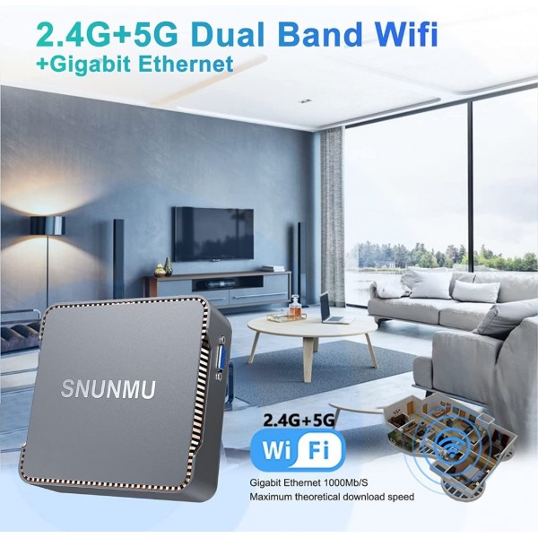 SNUNMU Mini PC,16 GB RAM+256 GB M.2 SSD,Windows 11 Pro,Intel Celeron J4125 Mini Computer, 2.4G & 5.0G WiFi, 4K UHD, Gigabit Ethernet, Bluetooth 4.2 Small Desktop PC for Office&Entertainment