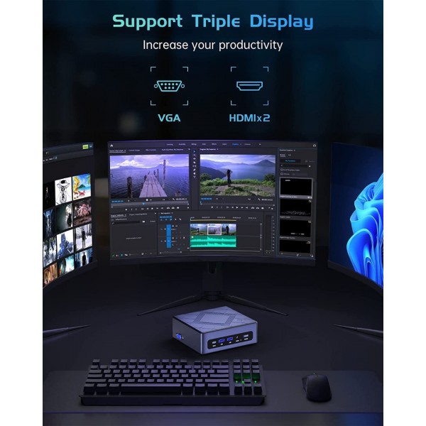 Mini PC Windows 11 Pro,16GB LPDDR4 RAM 512GB SSD Micro Desktop Computer,Intel Core i5-8259U(Max 3.8GHz,4C/8T),Intel Iris Plus Graphics 655,HDMIx2/VGA Triple Display,4K UHD,Type-C Business Office PC